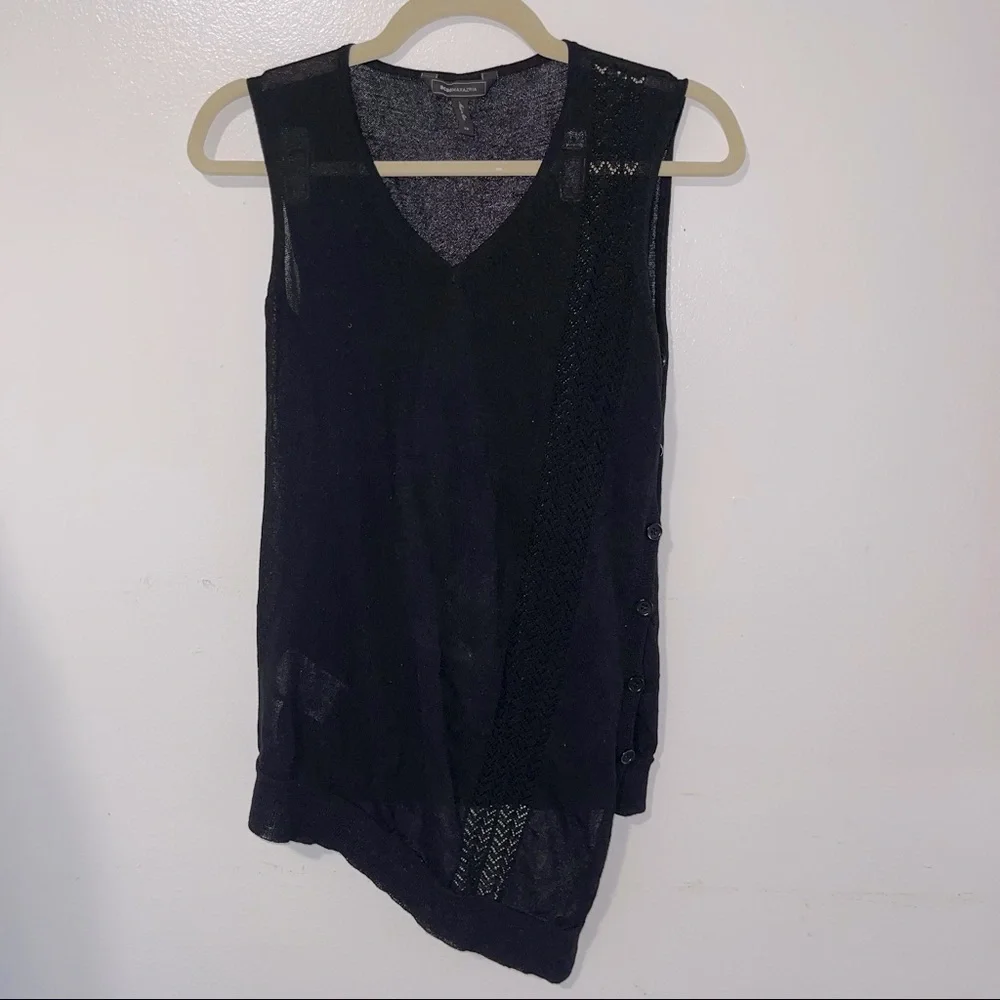 BCBGMAXAZRIA | Women’s Black Asymmetrical Knit V Neck Top Size XS